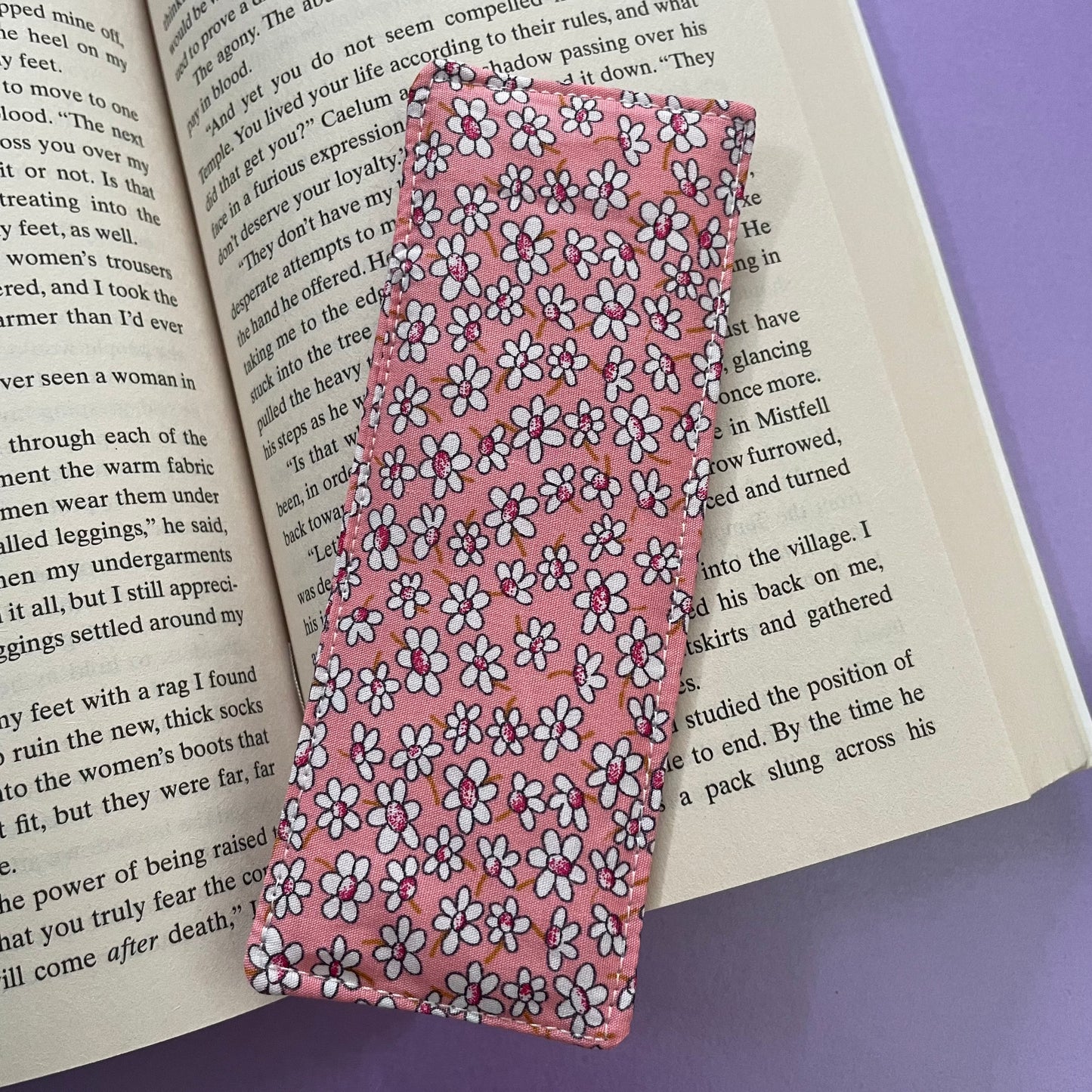 Pink Flowers Print Fabric Bookmark