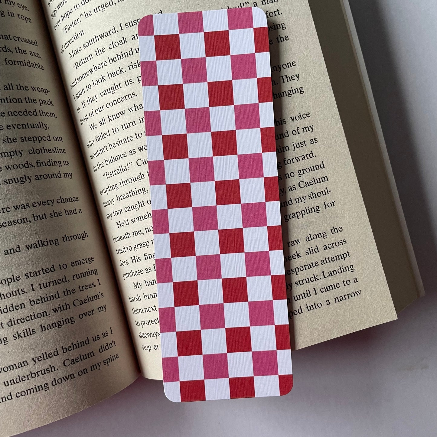Pink and White Check Bookmark