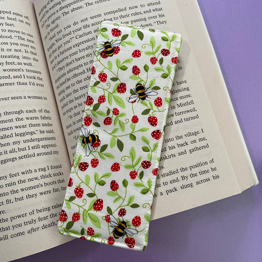 Strawberry and Bee Print Fabric Bookmark