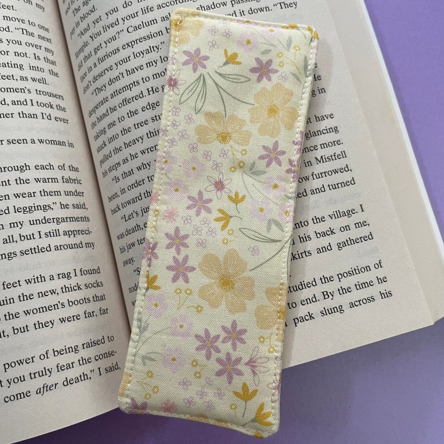 Yellow Floral Print Fabric Bookmark