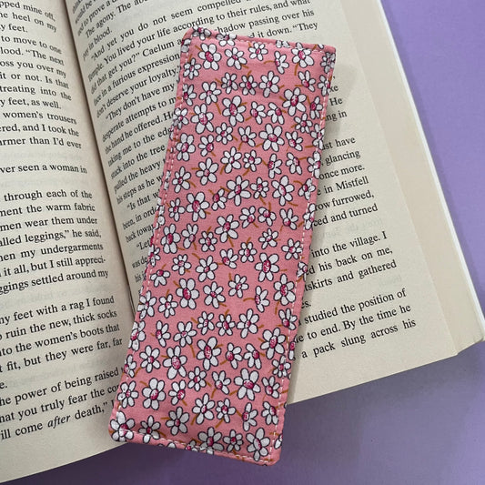 Pink Flowers Print Fabric Bookmark